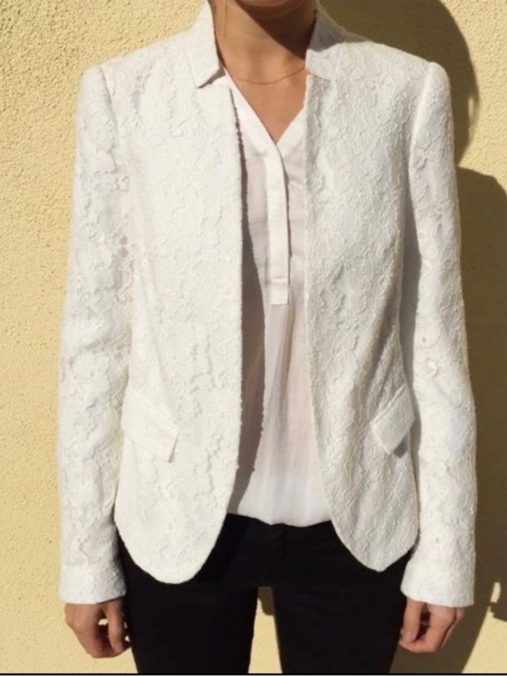 Zara floral lace blazer jacket white one button size 6